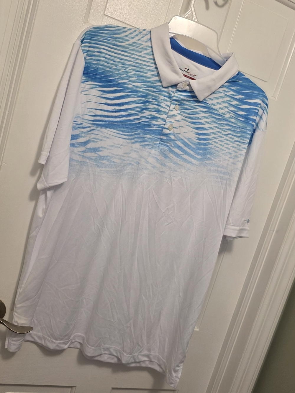 NWT Grand Slam White Polo with Blue Wave Print Size XXL, Ret. $60 UPF50